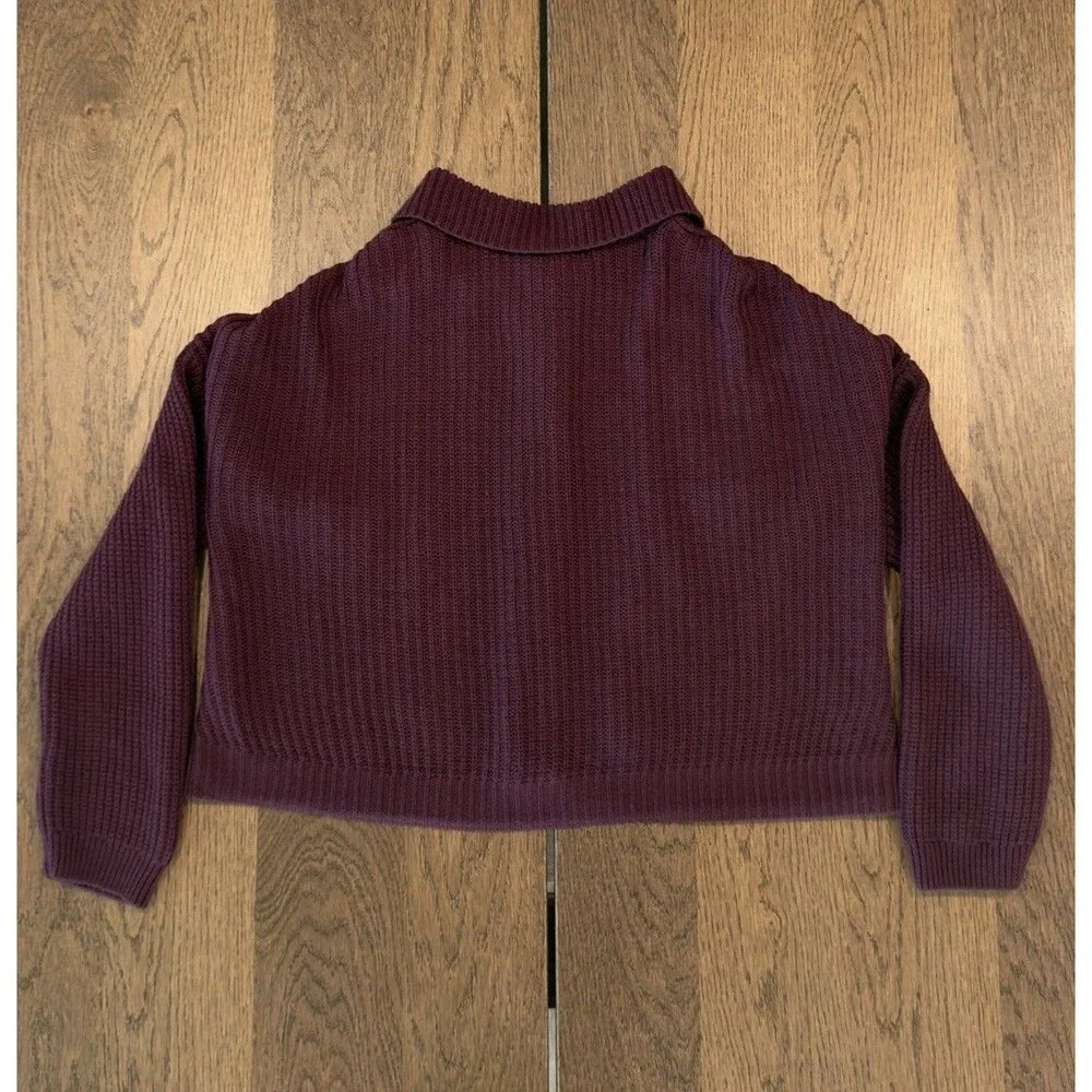 Quince Australian Merino Wool Collared Cable Cardigan Womens S Burgundy Buttons - Picture 2 of 7